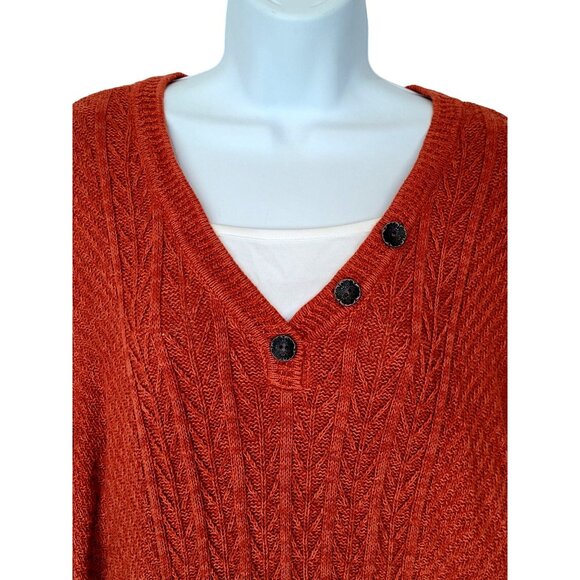 Cj Banks Sweater Womens 2X Rust Cable Knit Button Detail V-Neck 3/4 Sleeve Ramie - Picture 1 of 7